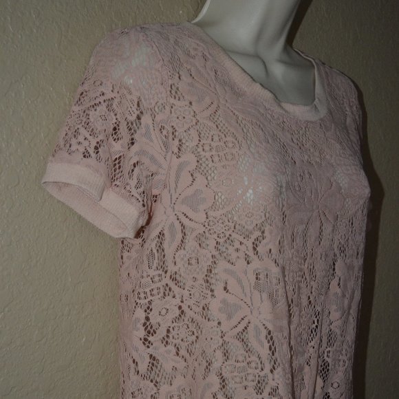 LAST CHANCE Sz 2 Loyd/Ford Pink Knit Lace Short Sleeve Cropped Top Blouse - Picture 3 of 6